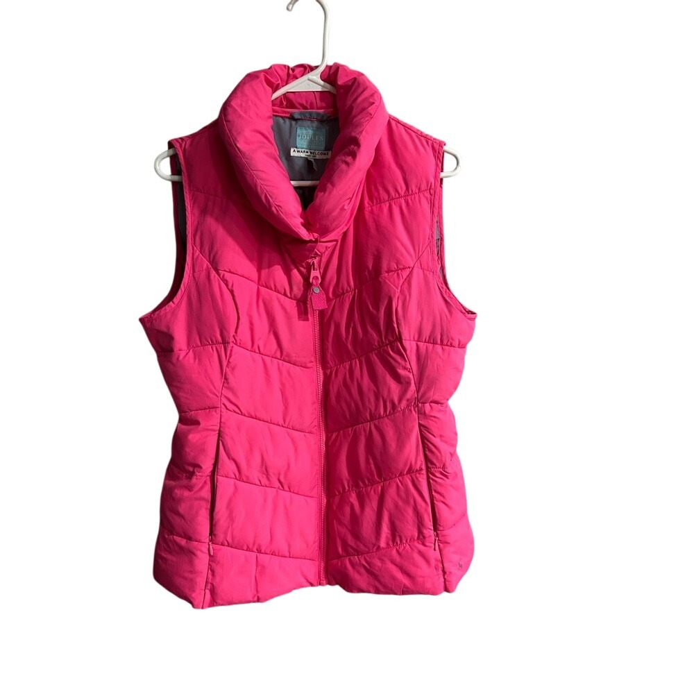 Joules Puffer Vest Hot Pink Quilted Stand Collar Zip Front Women US Size 10‎
